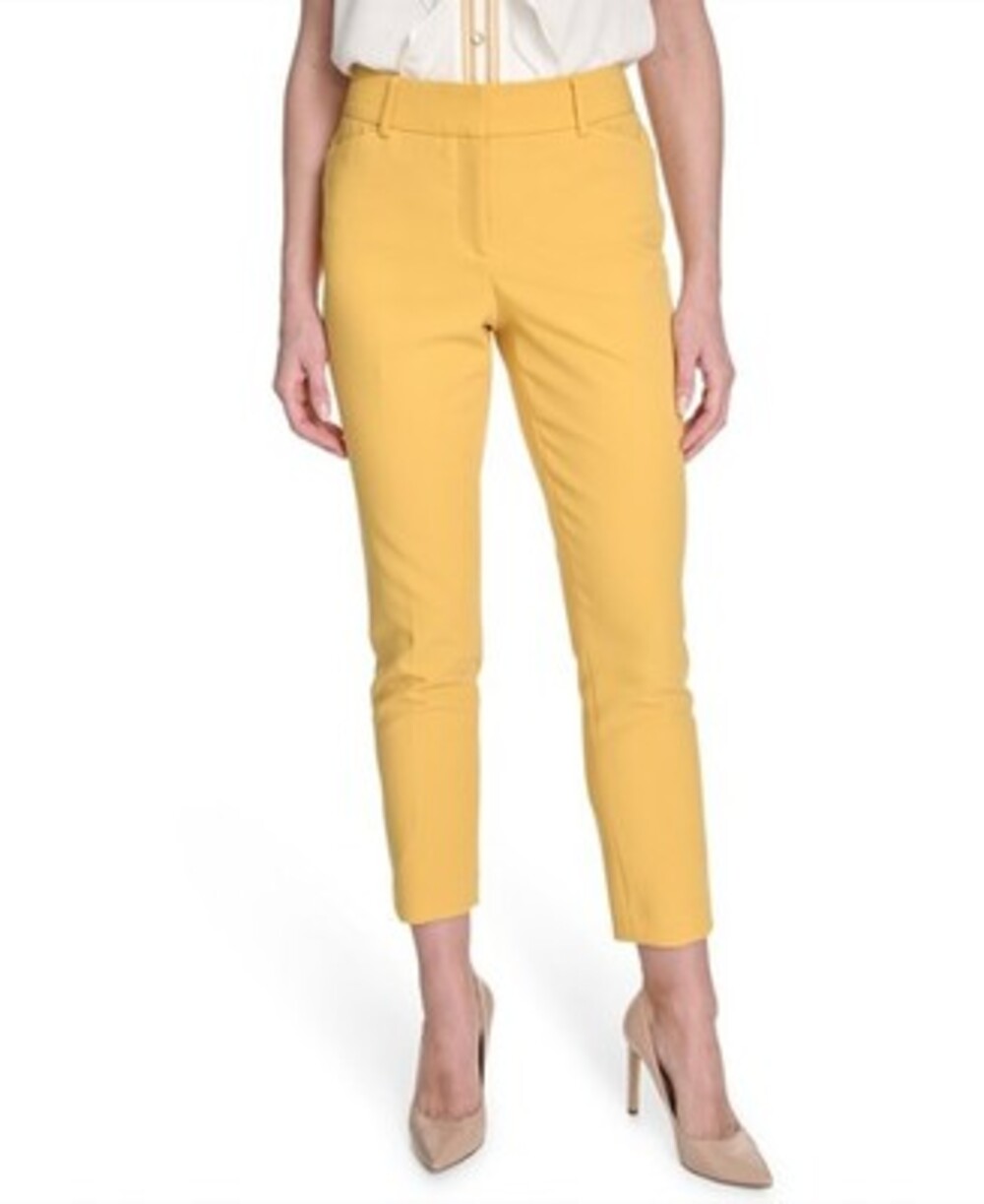 Tommy Hilfiger Mid-Rise Slim-Fit Ankle Pants Womens 14 Deep Maize Zip Hook & Bar